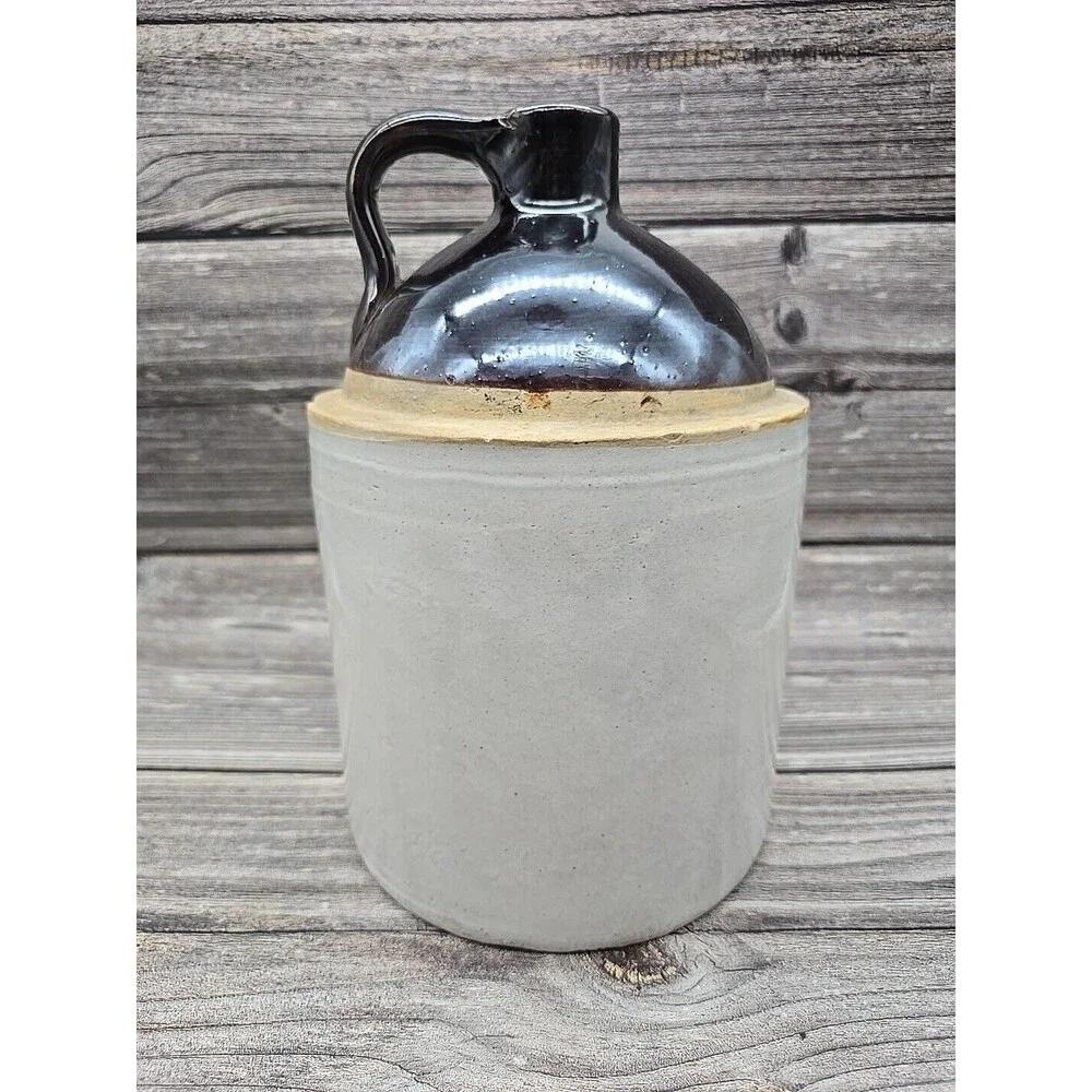 Antique Primitive Stoneware Crock Salt Glazed Handled Jug  11